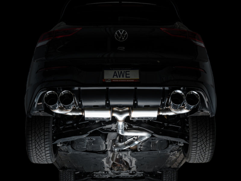 AWE MK8 Volkswagen Golf R 3in Touring Edition Quad Exhaust - Chrome Silver Tips