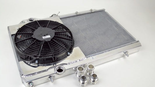 CSF 96-07 Mitsubishi Evo 4/5/6/7/8/9 Full-Slim Radiator w/12in Fan & Shroud/-16AN & Slip On Fitting