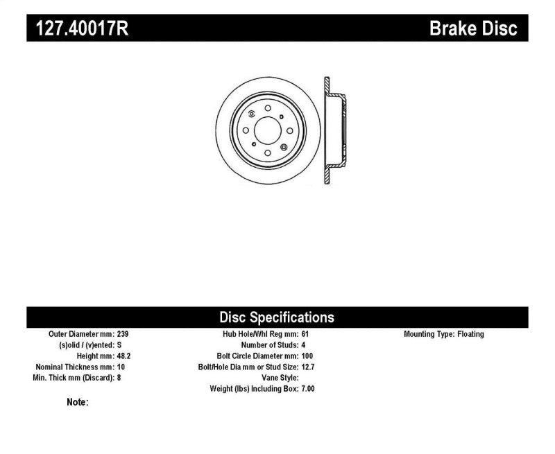 StopTech 90-96 Acura Integra / 97-01 Integra (Exc. Type R) Slotted & Drilled Right Rear Rotor