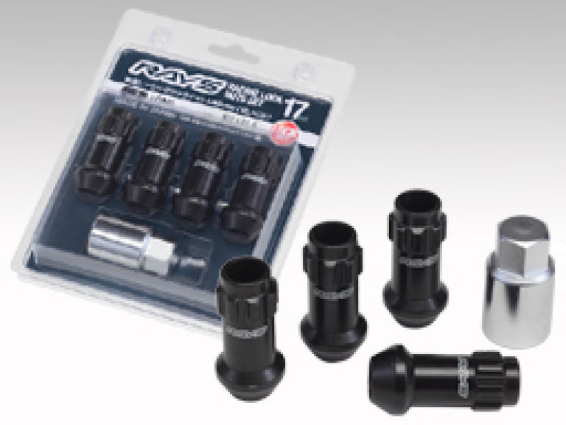 Rays 17 Hex Racing Lock Nut Set L48 Long Type 12x1.25 - Black Chromate (4 Pieces)