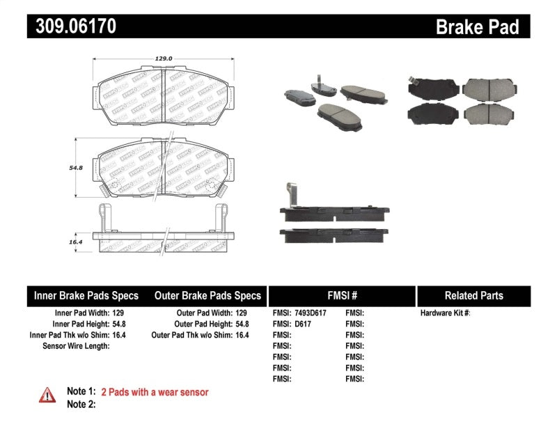 StopTech Performance 93-95 Honda Civic Coupe / 94-95 Civic Hatchback/Sedan Front Brake Pads